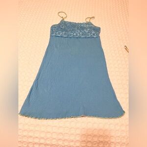 Blue Lace Trim Pajamas A-Line Silhouette